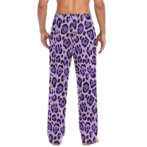Men's Pajama Pants Leopard Print Pajama Pants for Men PJs Bottoms Drawstring Pockets Purple Sleep Lounge Pants S2