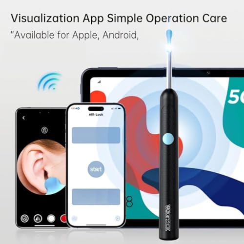Image of EASYMART WiFi Ear Wax Removal Camera, HD Endoscope with 6 LED Lights, 146mm Length, iOS and Android Compatible, Black and Blue