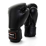 Pro Impact Boxing Gloves Black - Durable Knuckle Protection w/Wrist Support for Boxing MMA Muay Thai or Fighting Sports Training/Sparring Use (PU Leather 14 Oz.)