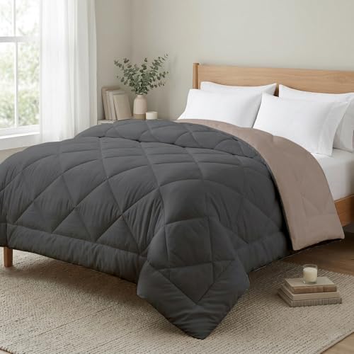 AYKA Reversible AC Comforter 150 GSM Lightweight Microfiber Summer Blanket for Double Bed (90x100 Inches) | Soft Cooling Quilt, Breathable All Season Duvet for AC Room | Taupe & Grey