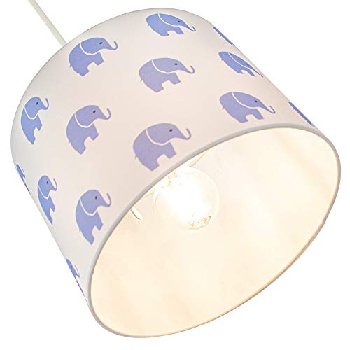 Blue Elephants Children's/Kids White Cotton Fabric Bedroom Lamp or Pendant Shade | 25cm Diameter | 60w Maximum by Happy Homewares - Image 6