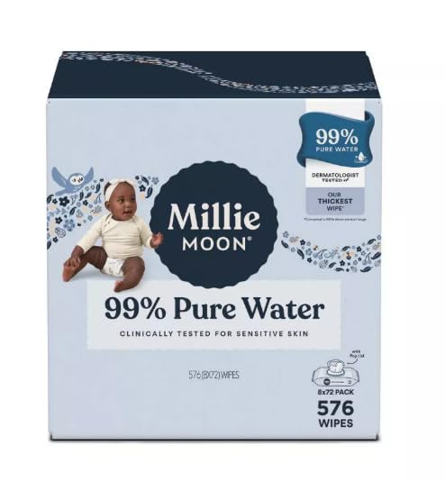 Millie - Moon 99% Pure Water Baby Wipe ~ 576 Count