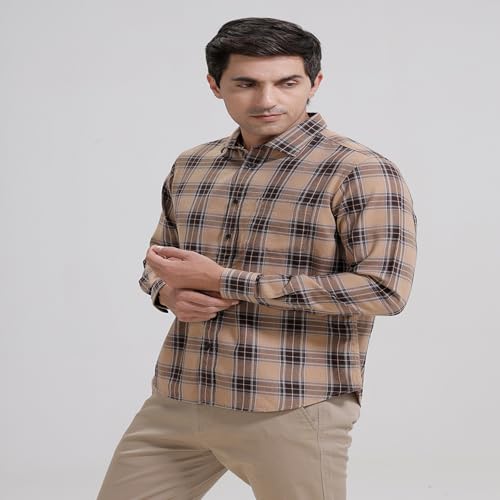 Image of BASICS 100% Cotton Checked Shirt for Men | Slim Fit | Everyday Smart Casual Wear | Full Sleeve