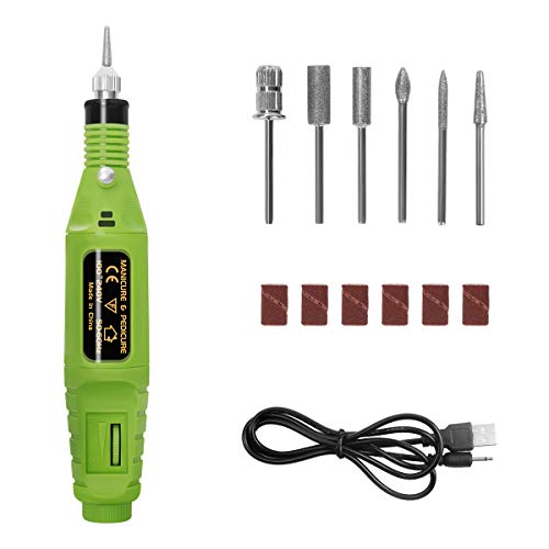 KETIEE Electric Nail Drill 20000RPM,USB Nail Polishing Machine 6 in 1 Manicure Grinder Tools for Acrylic Nails with Nail Drill Bits Set and Sanding Bands, 100-240V(Green)