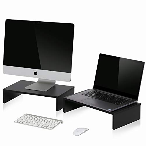 FITUEYES 2 Pack Supporto per Monitor in Legno Computer Portatile Riser Nero 42.5x23.5x10cm DT104202WB