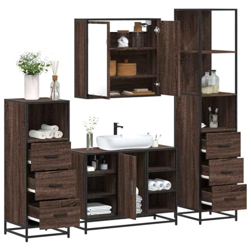 LLEZKBR Juego de muebles de baño, juego de muebles de baño de 4 piezas, madera de roble marrón