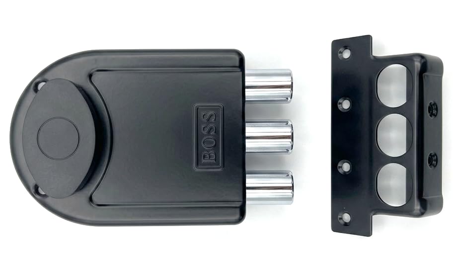 Image of B BOSS Three Dead Bolt Rim Lock with 4 High Security 14 Pin Ultra Keys Universal for Left /Right Handed Inside Opening Office or Home Main Door 15 Years Manufactuing Warranty (Matt Black)