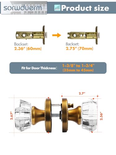 SORWDUERM Antique Brass Door Knobs Crystal Door Knob Interior Privacy Door Knob for Bedroom and Bathroom Glass Door Knob,Zinc Alloy 1 Pack - Image 8
