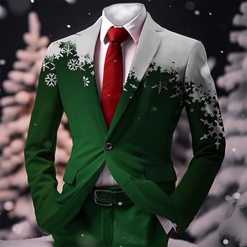 Men's Christmas Suit Blazer Festive Printed Long Sleeve Lapel One Button Jackets Xmas Celebrations Events Overcoat Plus Size2