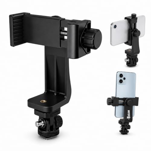 Image of 360 Cell Phone Holder, Adjustable Clamp Phone Tripod | Mount Adapter with 1 /4'' Screw Thread, Smartphone Clip for Tripod, Ring Light, Camera Stand, Vlogging & Live Streaming, Black