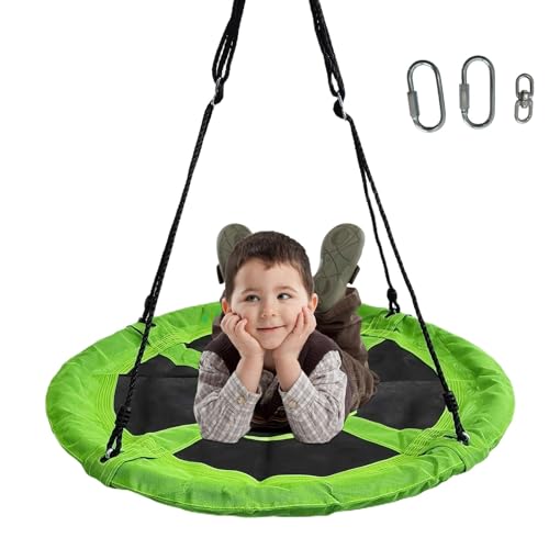 Lovely Snail 38 Inch Saucer Tree Swing for Kids - Outdoor Round Swing with Adjustable Straps - Anti-Slip - Green