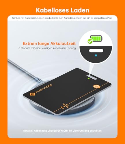 NOVOO Wiederaufladbarer Tracker 2er Pack Air Tag Karte Slim kompatibel mit Apple Find My (nur iOS),Bluetooth SmartTag Item Finder, IP68 wasserdicht,Dünne Geldbörsenfinder für Reisekoffer/Geldbeutel