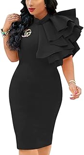 Women's Cocktail Bodycon Ruffle Sleeveless Formal Midi Pencil Dress - Buy now