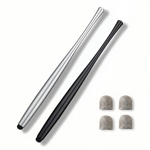 Pack de 2 Lápices Táctiles Universales con 4 Puntas de Repuesto, Stylus Pen de Aluminio Compatible con Tablets y Smartphones para Dispositivos iOS y Android