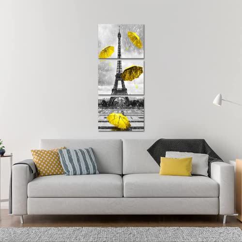 Yeilnm 3 Piece Canvas Print Paris Eiffel Tower Wall Art Decor Yellow Umbrellas Prints Pictures Artwork Romantic Painting Modern Home Living Room Bedroom Bathroom Decoration Ready To Hang #TOP2
