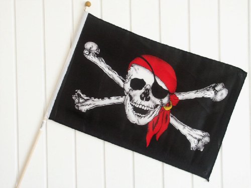 Piratenflagge Mit Stock - 45x30 Cm Jolly Roger Deko Für Party & Bar