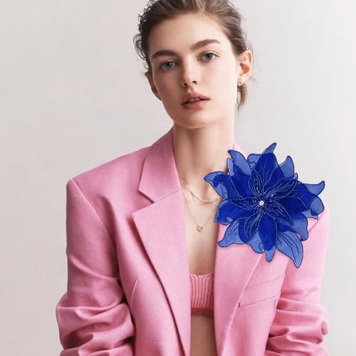 Image of Exaggerated Organza Fabric Flower Brooch Pin for Women Girls Fashion Dainty Layered Big Beaded Corsage Boutonniere Brooches Lapel Pins Delicate Wedding Birthday Holiday Dress Accessories Jewelry Gift