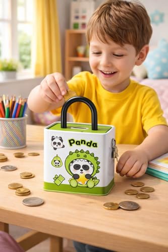 Image of Sajani Cute Cartoon Creative Portable Piggy Bank, Money Saving Box with Combination Lock, Mini Coin Bank Gifts for Boys and Girls, Best Return Gifts for Kids (Pack of 1) (Lock - Green)