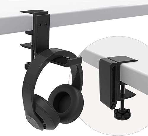 MMOBIEL Kopfhörerständer Schreibtisch – Faltbare Kopfhörer Halter Haken – Verstellbarer Kopfhörerhalter - Headset Halterung Tisch - Gaming-Headset-Ständer für den Schreibtisch – Schwarz Aluminium