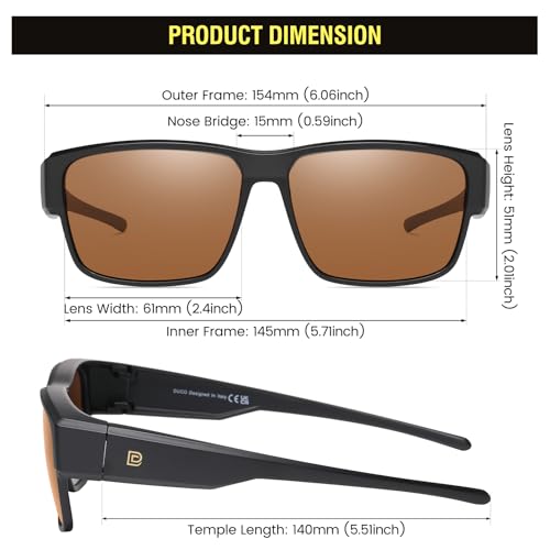 Image of DUCO Polarized Fit Over Sunglasses for Men and Women UV400 Protection Retro Square Wrap Around Shades for Driving Riding 8986