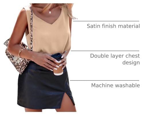 Image of Ekouaer Womens Silk Satin Tank Tops V Neck Casual Cami Sleeveless Camisole Blouses Summer Basic Tank Shirt