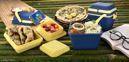 Image of Lunch Box / 3 Compartment Tiffin with Handle & Push Lock | Plastic Tiffin Box for Travelling, School Kids & Office Exclusive (Gray) (17 -P030)