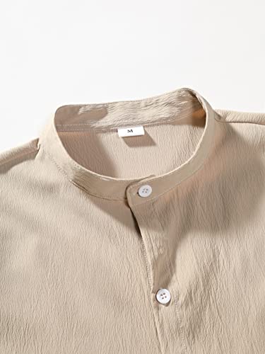 Cozyease Men's Button Down Shirt Short Sleeve Collar Neck Casual Shirts Tops Khaki Satin L #TOP5