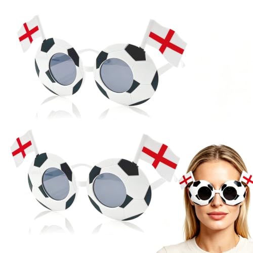 2PCS Funny England Glasses World Cup Football Glasses 2026 for Football Fans World Cup Decorations St George Cross Novelty Sunglasses for St.Georges Day Fancy Dress Eyewear Patriotic Flag Merchandise