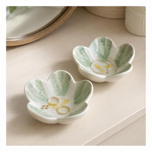 LLXQVHZ 2 Pack Ceramic Jewelry Dishes, Flower-Shaped Ring Trays