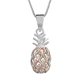 Sterling Silver with Rose Gold Tone Accents Small Pineapple Pendant Necklace, 16+2" Extender