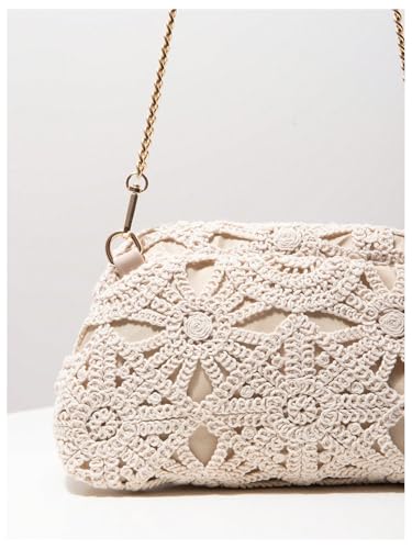 OYOANGLE Women's Crochet Chain Shoulder Bag Kiss Lock Boho Clutch Purse Handbags Woven Beach Crossbody Bags4