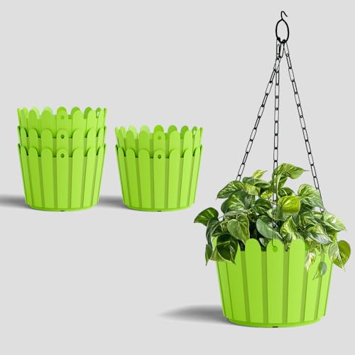 Image of YUCCABE ITALIA SHERA Hanging Fence 8 INCH Planter Pot Plastic Flower Hanging Pots for Home Decoration Sutiable for Indoor and Outdoor (Green, Pack of 6)
