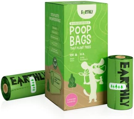 Earthly Dog Poop Bags That Plant Trees, Leak-Proof, Extra Thick Dog Waste Bag, Bio-Based, Lavender-Scented, 8 Rolls, 120 count
