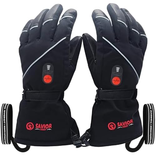 SAVIOR HEAT Heated Gloves for Men Women, Rechargeable Electric Heated Leather Skiing and Snowboarding Gloves