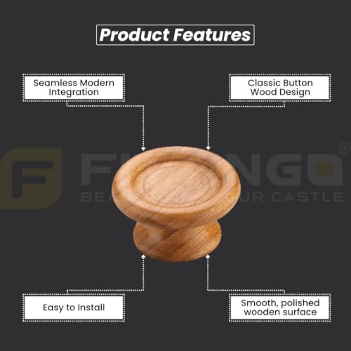 Image of Wooden Cabinet Knob for Drawer, Wardrobe, Cupboard & Kitchen Cabinets - Natural Wood Furniture Knob Handle - Pack of 6(1.5 Inch)-| 3 Years Warranty |