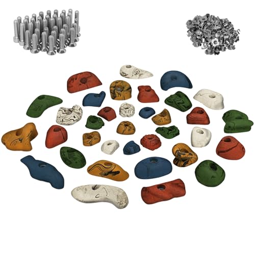 ALPIDEX 35 Klettergriffe | Starterset | Inklusive Schrauben, Einschlagmuttern | Griffe Größen L, M, S | Kletterfläche 3-5 m² | Komplettset - Farbe:bunt