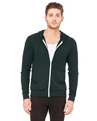 Canvas Bella Unisex Triblend Full-Zip Hoodie, Emerald Triblend, Small