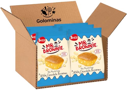 Mr. Brownie Blondies de Chocolate Blanco Belga – Pack de 12 Bolsas (8 Blondies por Bolsa) – Bizcochitos Suaves y Jugosos con Pepitas de Chocolate Blanco – Snack Dulce Envasado, Ideal para Meriendas
