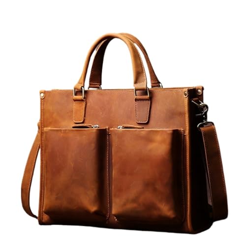 Vintage Man Handbag Briefcase Men Shoulder Genuine Leather Bags Brown Business 14 Inch Laptop Bag