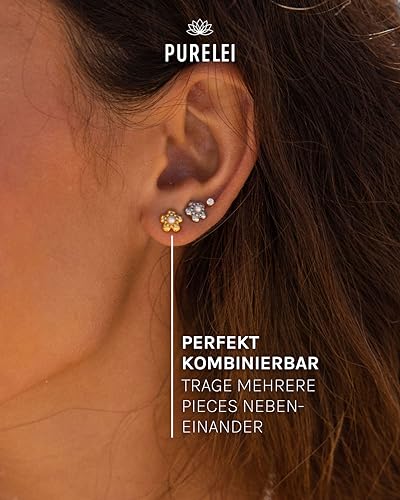 Purelei Shiny Bloom Ohrringe (Gold) – Damenohrringe aus langlebigem Edelstahl – Wasserfeste Ohrringe Damen – 7 x 7 mm Größe… – Ansicht 6