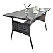 Relaxdays Gartentisch, HBT: 70 x 100 x 60 cm, wetterfest, Polyrattan, Glasplatte, eckiger Esstisch Garten & Balkon, grau