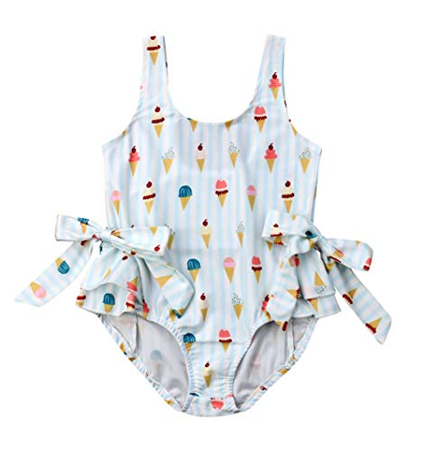 stylesilove Toddler Girls Sweet Ice Cream Bowknot Ruffled One-Piece Swimsuit Multicolored Bathing Suit Beach Swimwear