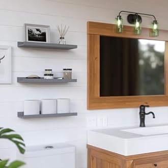 RICHER HOUSE 3 Set Floating Shelves for Wall, 16 inches Wall Mounted Shelves with Lip for Storage, Display Picture Ledge Shelf for Bedroom Bathroom Kitchen Living Room Decor, Modern Grey