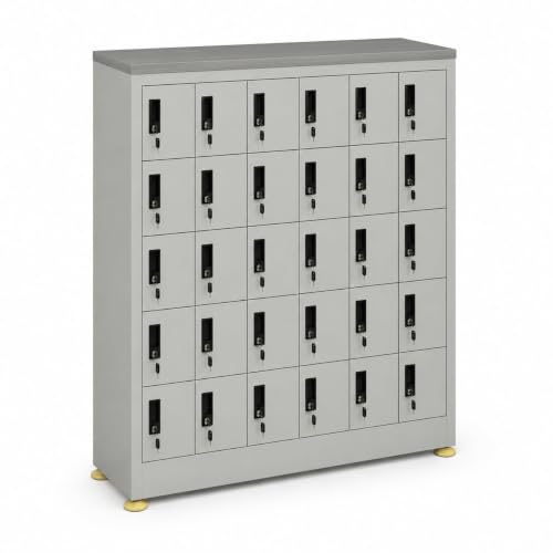 Image of Amazon Brand - Solimo 30-Door Mobile Locker Cabinet Lockable Heavy-Duty Steel Cabinet Compartments for Phones Wallets & Valuables Ideal for Office, School, Gym, Warehouse (Grey)