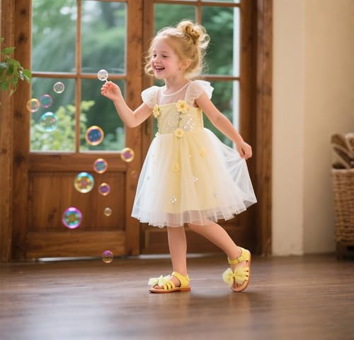 Image of Girls Dress Sandals Comfy Hook and Loop Summer Shoes for Toddlers(TA302 Toddler,Yellow /6M)