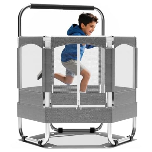EL&IT·Wings Trampoline for Kids with Net-4.6 5.5 7FT Indoor Outdoor Toddler Trampoline with Safety Enclosure, Toddler Baby Small Hexagon Trampoline Birthday Gifts for Kids, Age 1-8 (1, Grey, 5.5FT)