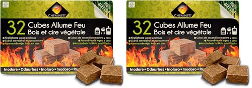Cheminett - Cubes Allume Feu Naturels - 32 Pièces - À Base de Sciure de Bois de Conifères Certifié FSC et d’Huile Végétale - Temps de Combustion 8 à...