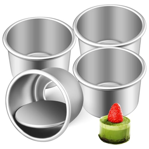 Ciieeo 2inch Aluminum Alloy Round Cake Pan 4pcs Non-Stick Round Cake Tins Removable Bottom Baking Mold Mini Cup Tins for Dessert Chocolate（2inch）