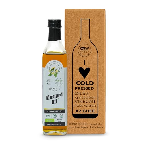 Image of Organic Yellow Cold Pressed Mustard Oil, Omega 3 Rich, TransFat Free, 500ml