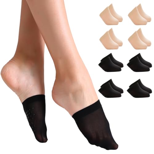 Image of Yilanmy Half Toe Socks 4 /6 /8 Pairs, Toe Topper No Show Socks for Women | Toe Peds Nylon for Mules Clogs Flats, Non Slip Bottom, Everyday Wear